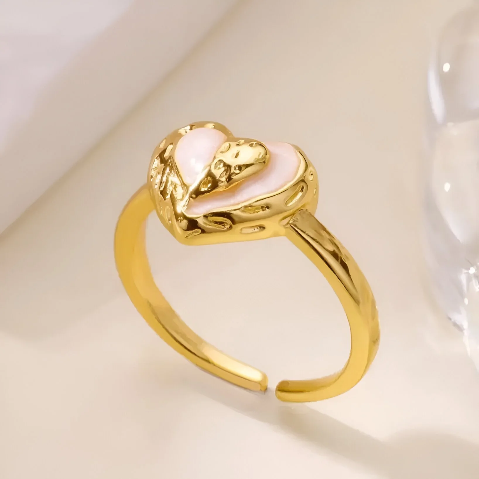 Gold Heart Adjustable Ring for Women – Luxury 18K Plated Stainless Steel