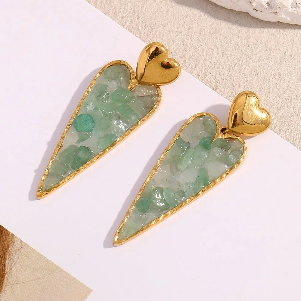 18k Gold Plated Stainless Steel Natural Stone Earrings - Trendy Jewelry