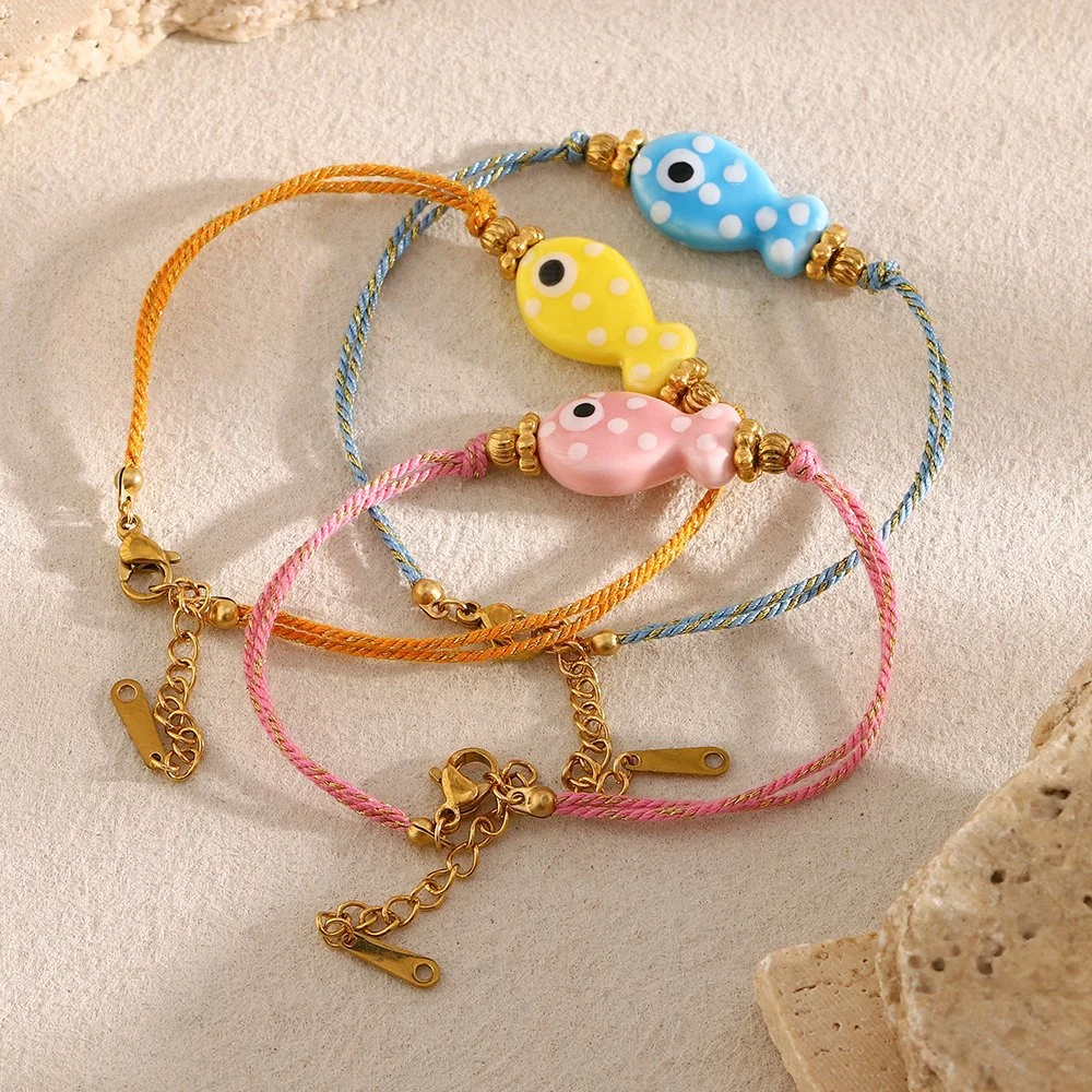 Colorful Ceramic Fish Bracelet - Waterproof Stainless Steel Jewelry