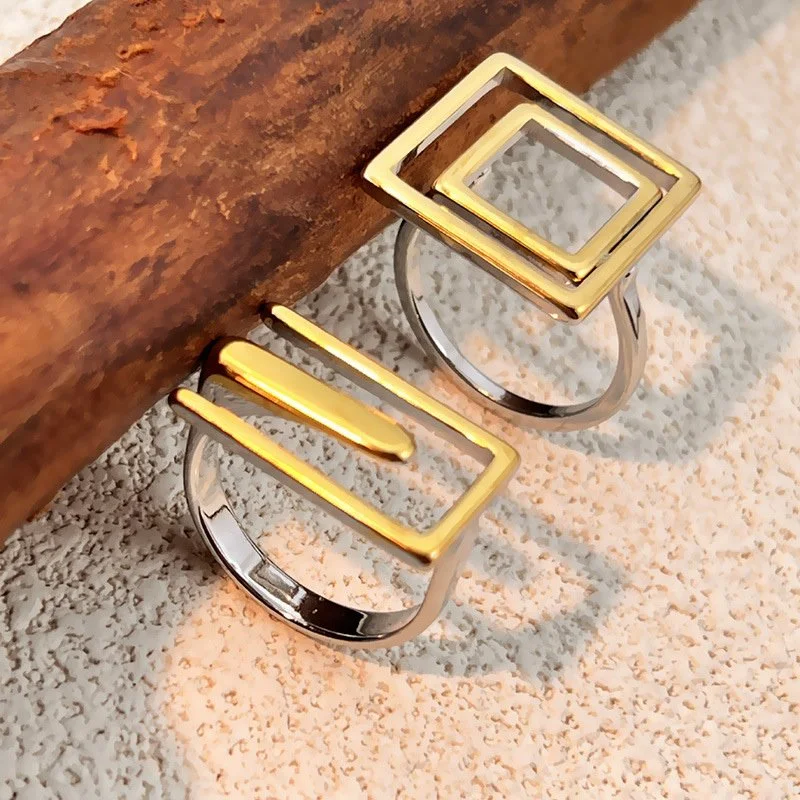 Hollow Geometric Stainless Steel Rings – Versatile Everyday Jewelry