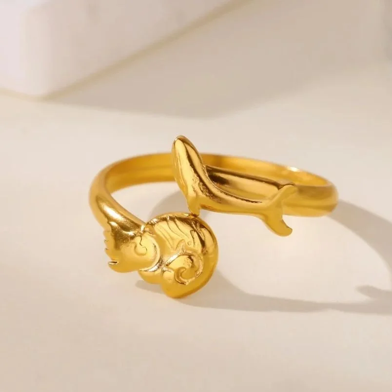 Stainless Steel 18K Gold Plated Marine Life Geometric Ring for Women – Wedding & Christmas Jewelry Gift