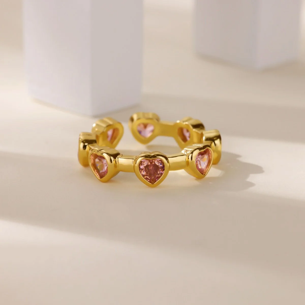 Gold-Plated Colored Zircon Heart Ring for Women