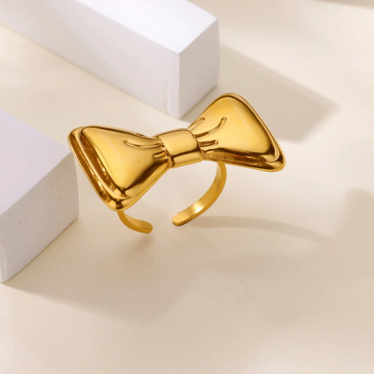 Cute 18K Gold Plated Bow Knot Open Ring for Women