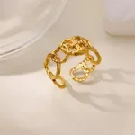 Classic Gold Plated Heart Cross Adjustable Ring for Women – Elegant Wedding & Christmas Jewelry