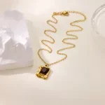 Irregular Zircon Square Pendant Necklace 18K Gold Plated Stainless Steel - Perfect Gift for Her