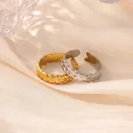 Minimalist Geometric Leaf Ring for Women - 18K Gold Plated Stainless Steel Wheat Band