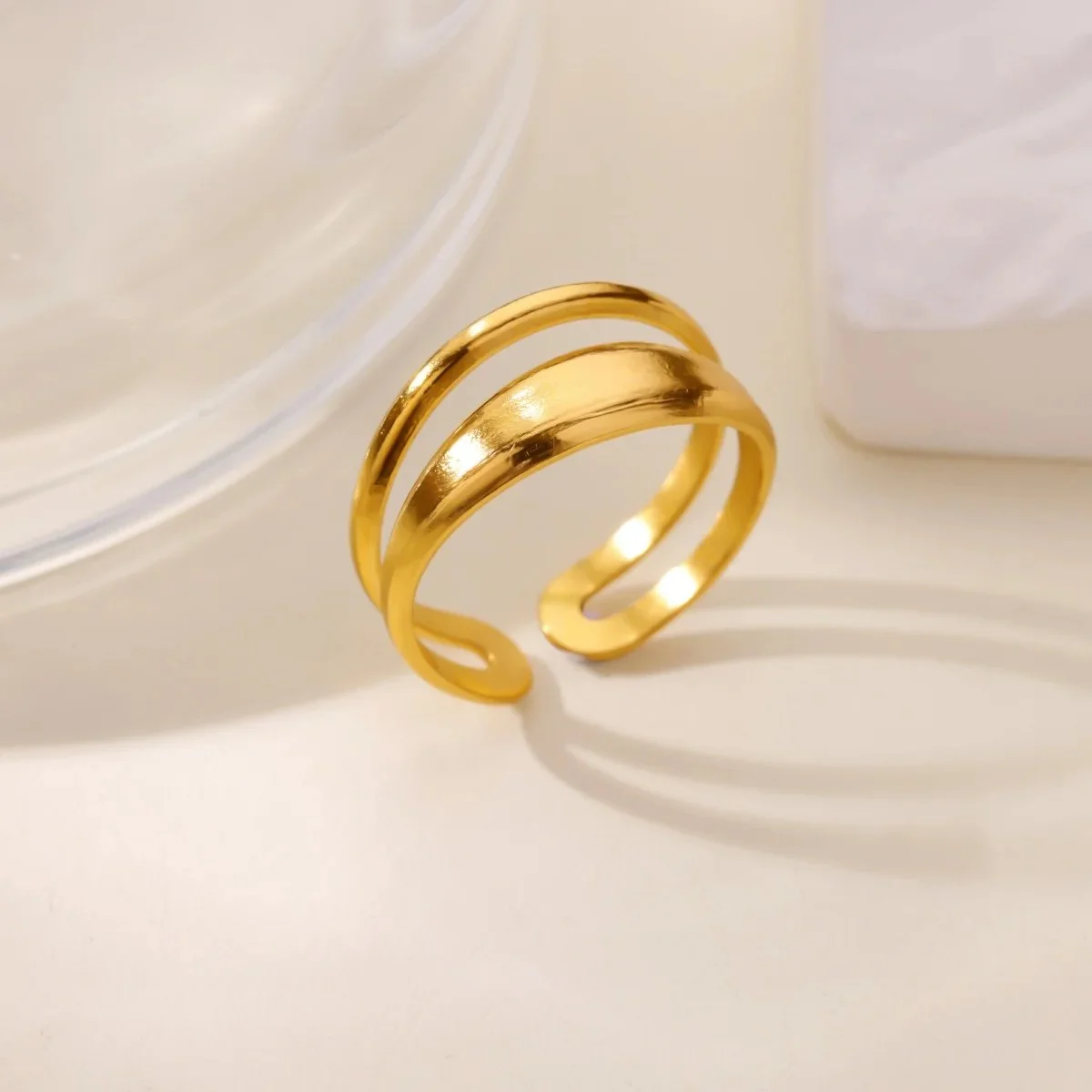 Minimalist 18K Gold Plated Double Chunky Geometric Rings for Women