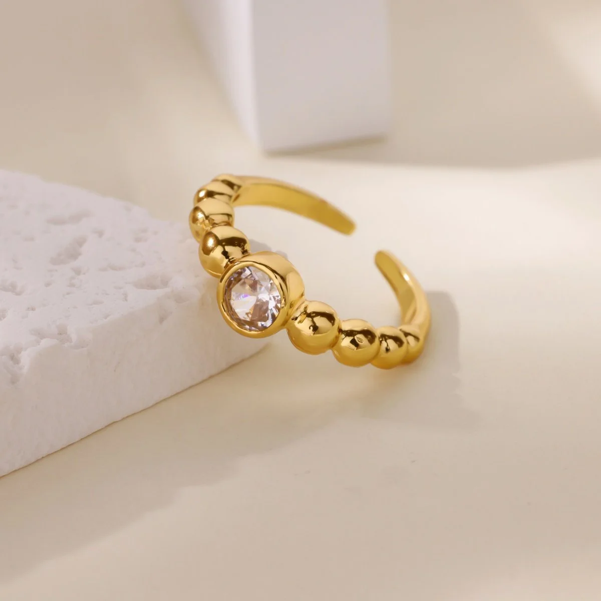 Luxury 18K Gold Plated Zircon Adjustable Ring for Women