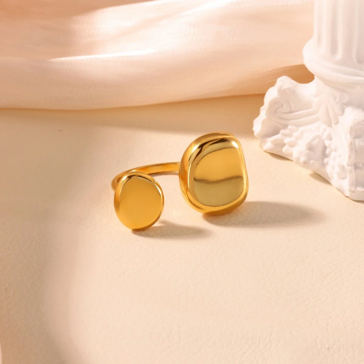 18K Gold Plated Stainless Steel Open Double Geometric Ring for Women