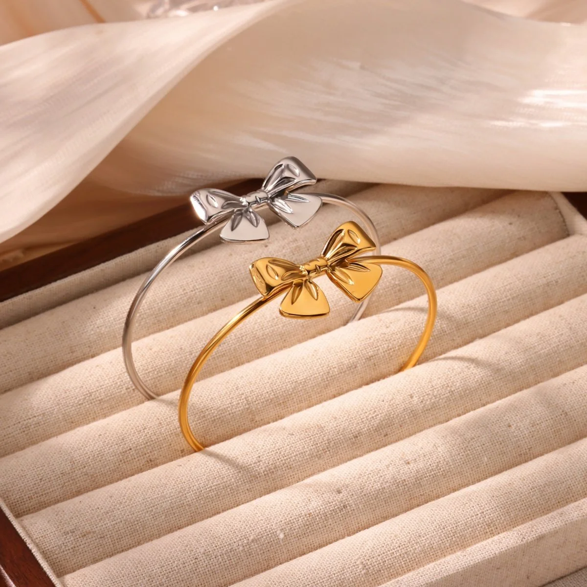Gold Bow Tie Open Cuff Bracelet for Women