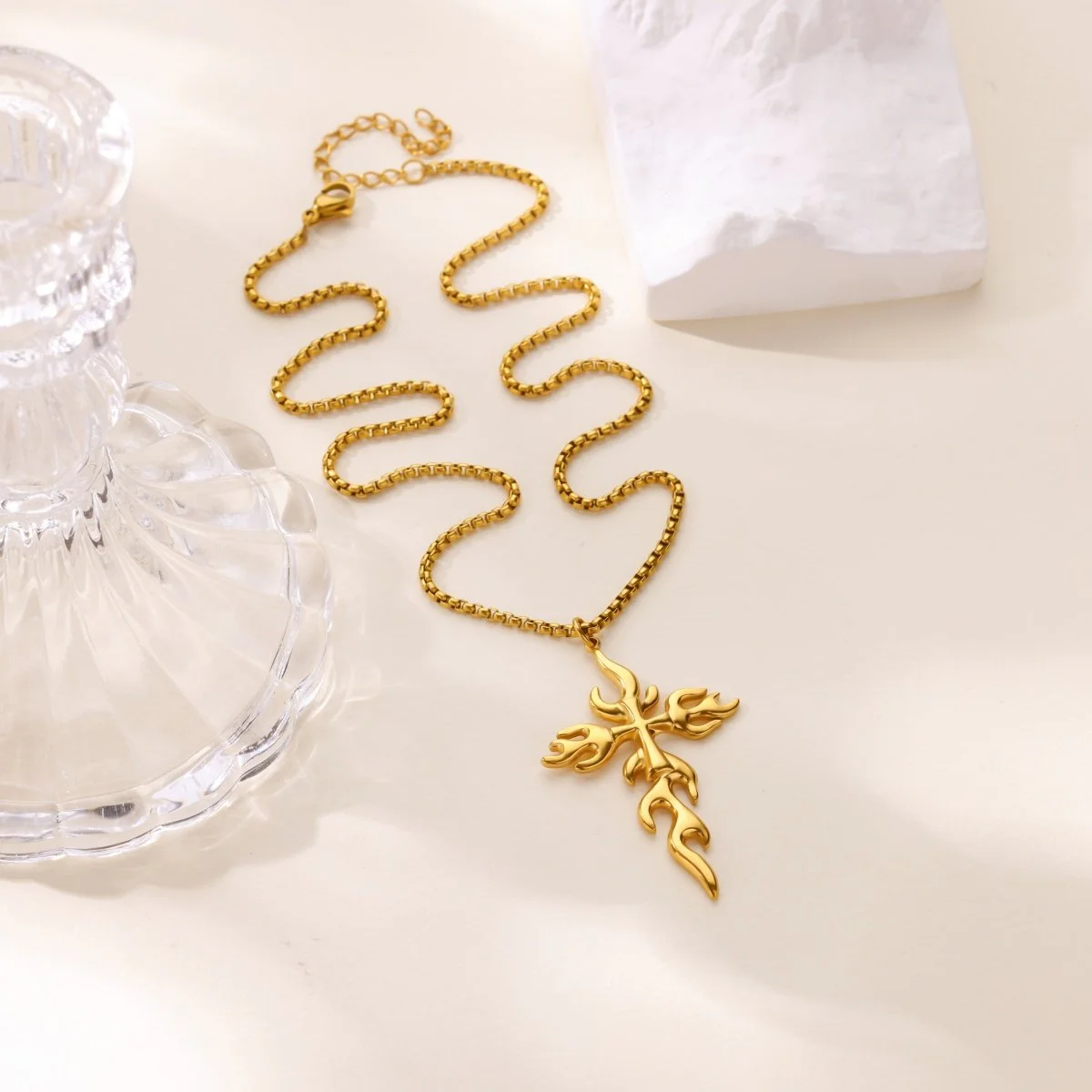 18K Gold-Plated Geometric Cross Necklace for Women