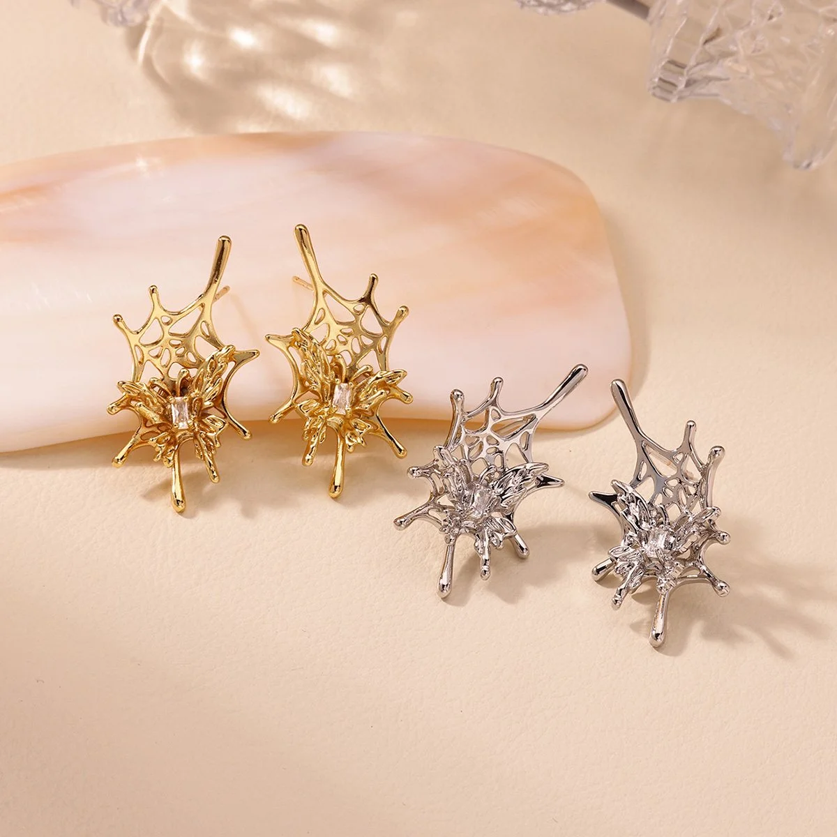 Punk Zircon Spider Web Earrings for Women