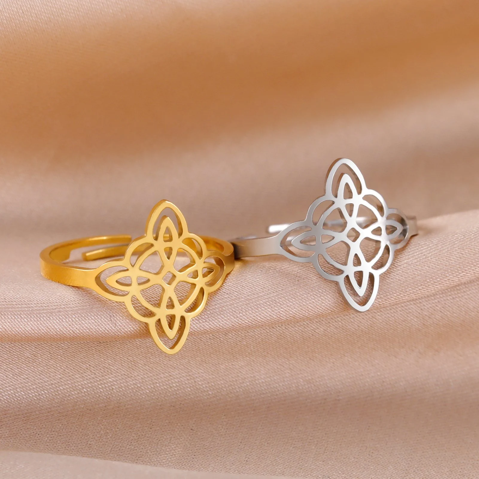 5pcs Adjustable Witch Knot Rings for Women - Celtic Stainless Steel Jewelry Set