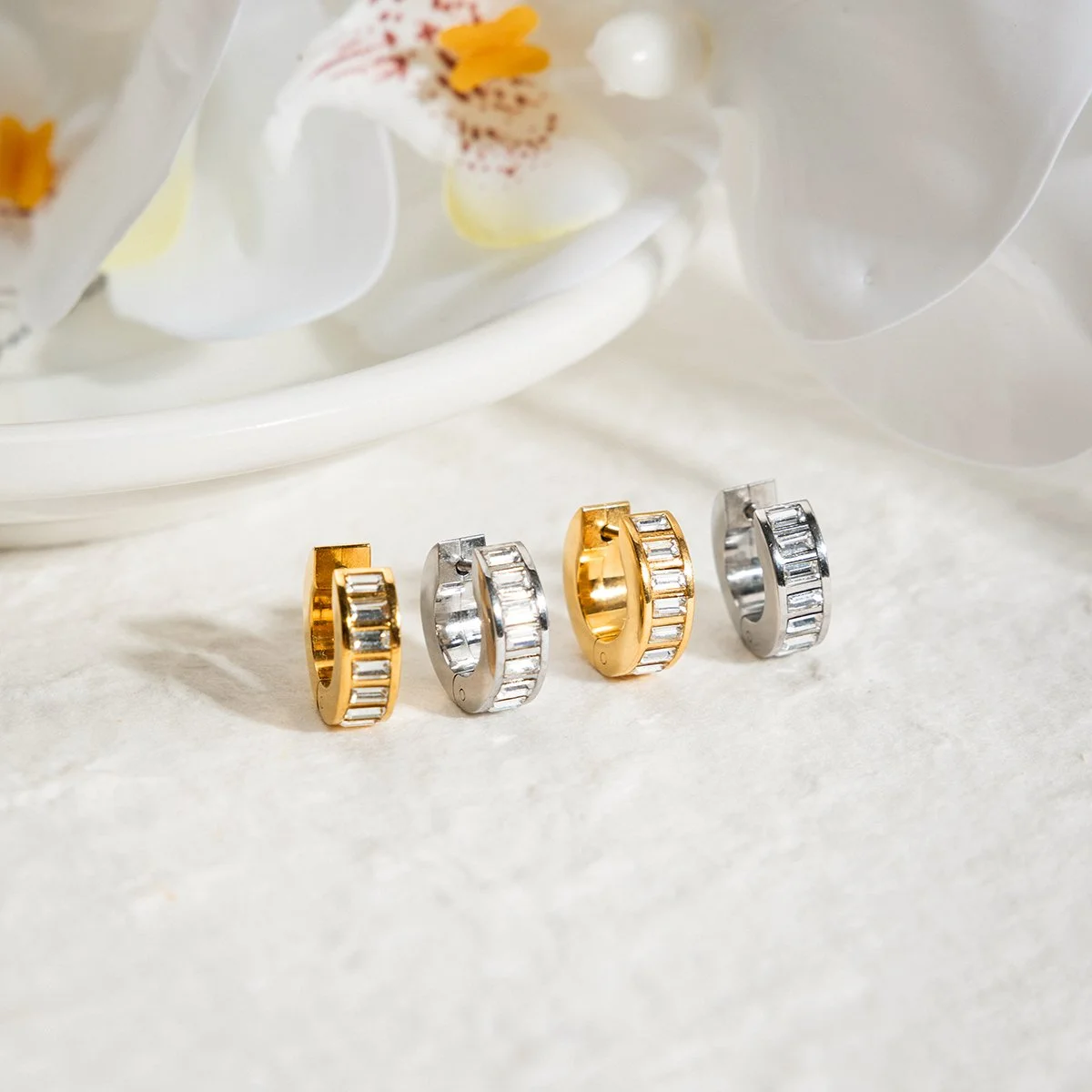15MM Gold Plated Square Zircon Stud Earrings for Women