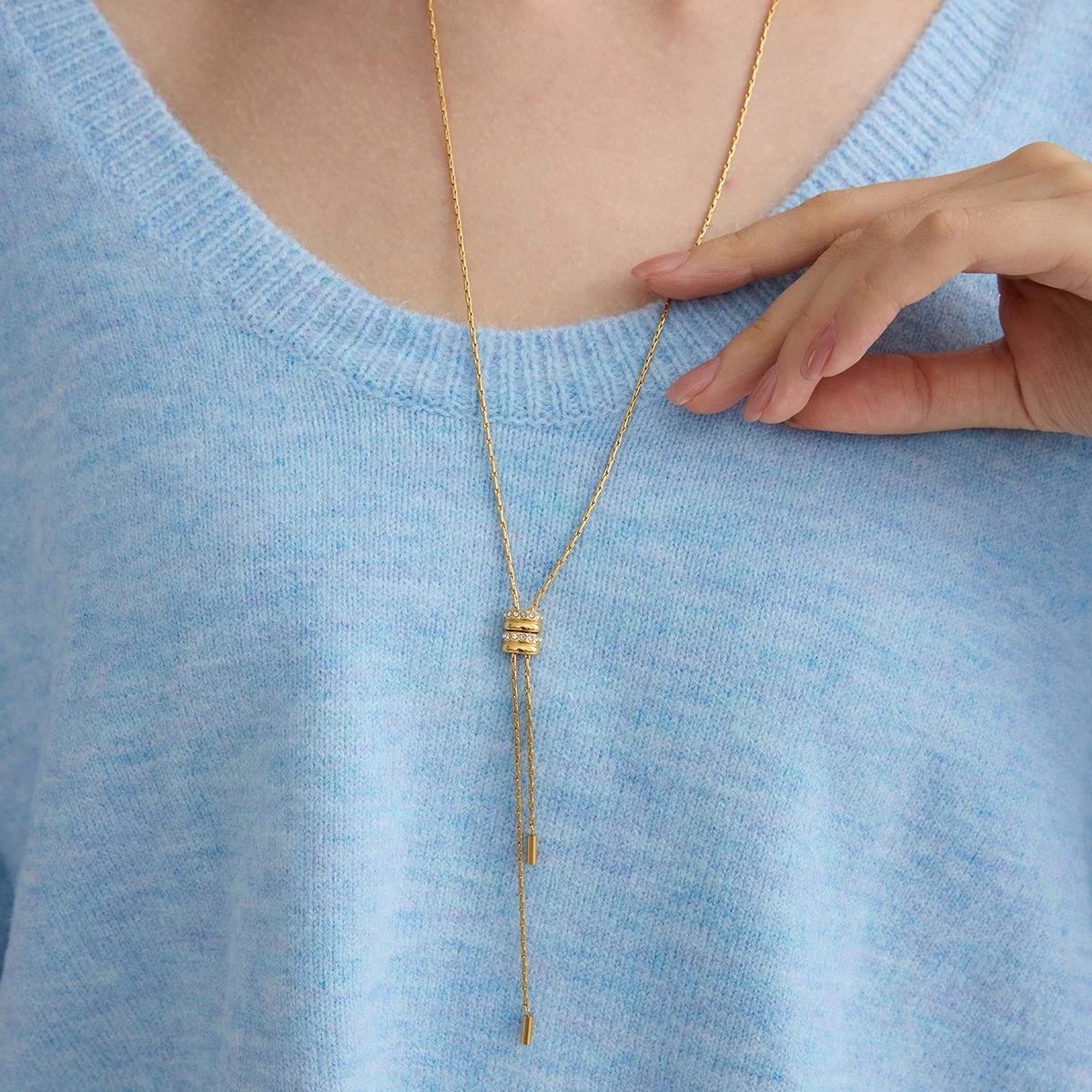 Elegant Adjustable 18K Gold Plated Diamond Inlay Necklace for Women
