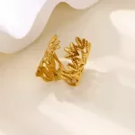 Elegant Leaf Adjustable Ring for Women – 18K Gold Plated Stainless Steel
