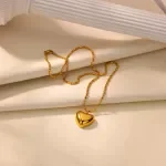 Elegant Heart Pendant Beaded Chain Necklace for Women – Stainless Steel Romantic Jewelry