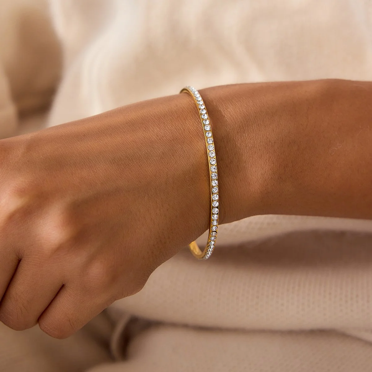 Minimalist 18K Gold Plated White Inlay Rhinestone Bracelet