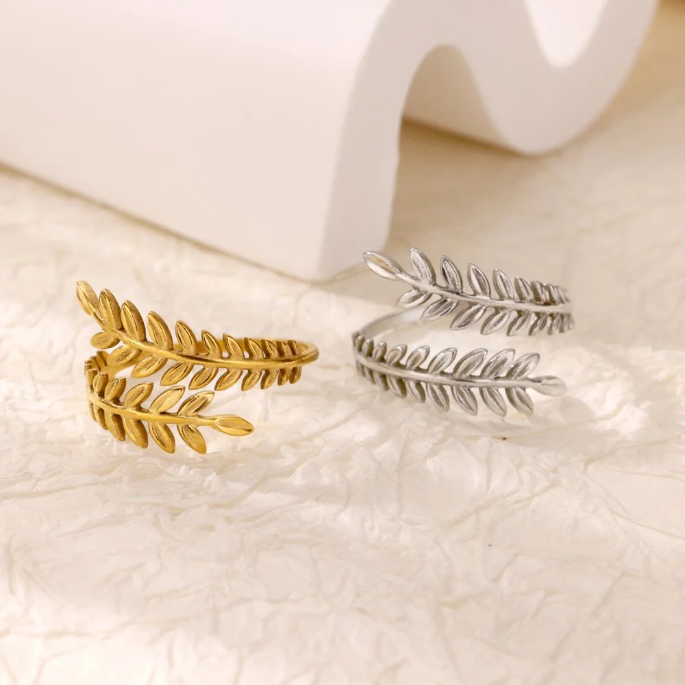 Adjustable Stainless Steel Leaf Ring for Women