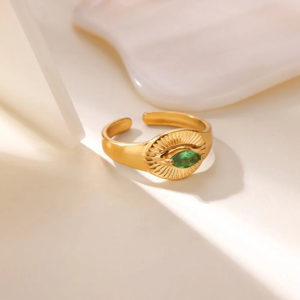 Evil Eye Gold Stainless Steel Ring for Women