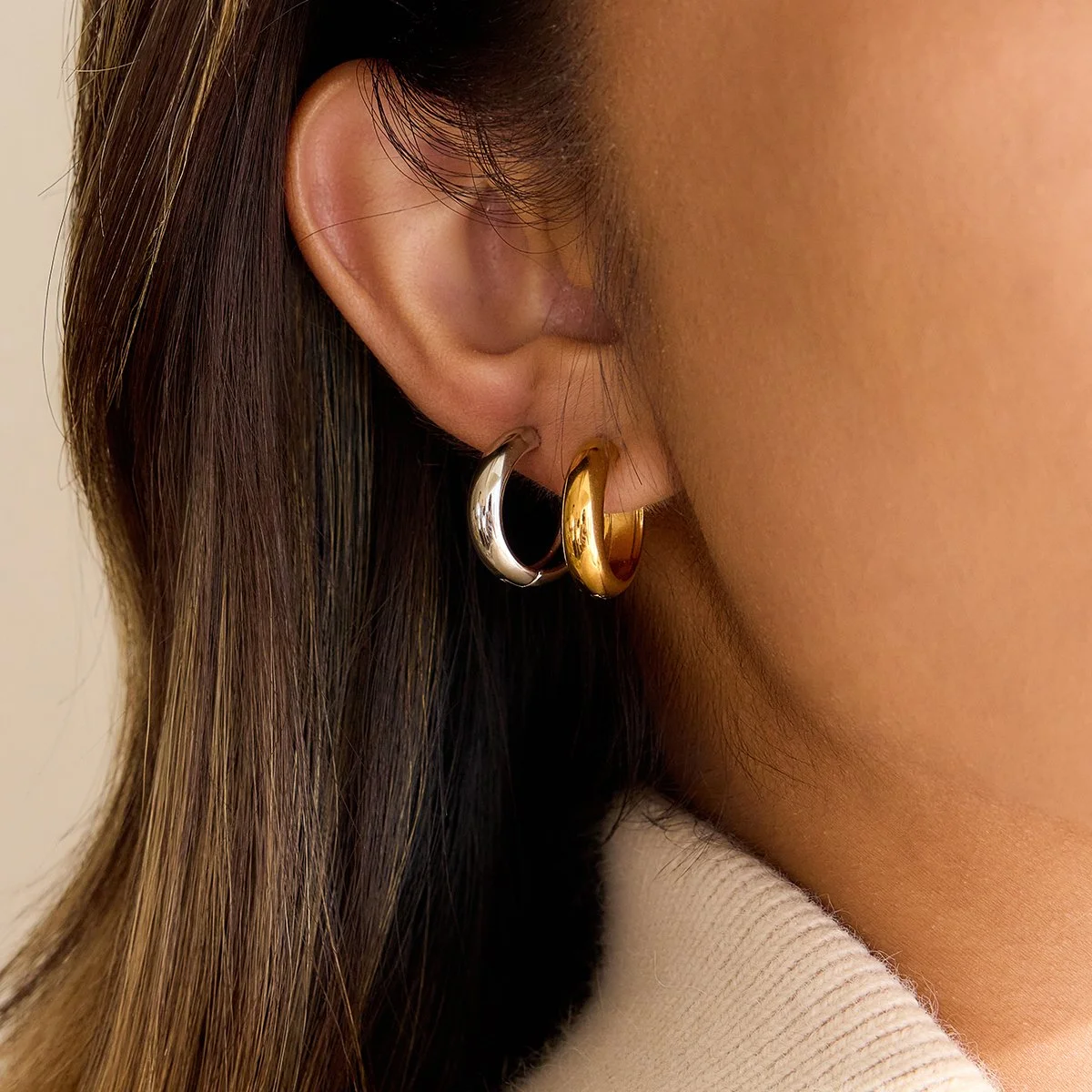 Minimalist 19MM Gold-Plated Stainless Steel Stud Earrings for Women