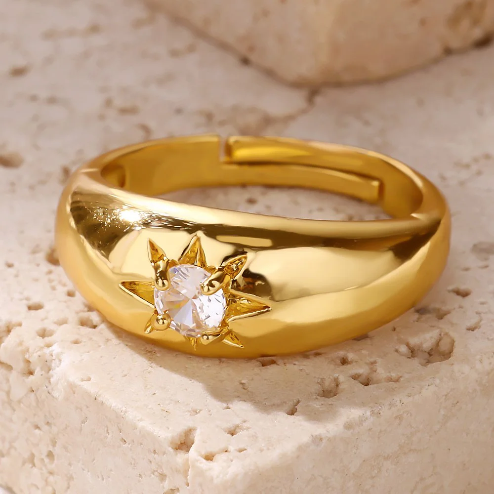Cubic Zirconia Star Adjustable Gold Ring for Women – 2025 Trendy Wedding Band