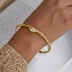 Stainless Steel Marquise White Zircon Open Bangle Bracelet for Women