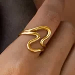Minimalist Stainless Steel Double Layer Wave Ring for Women – Waterproof & Rustproof