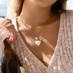 Elegant Heart-Shape Imitation Pearl Butterfly Pendant Necklace