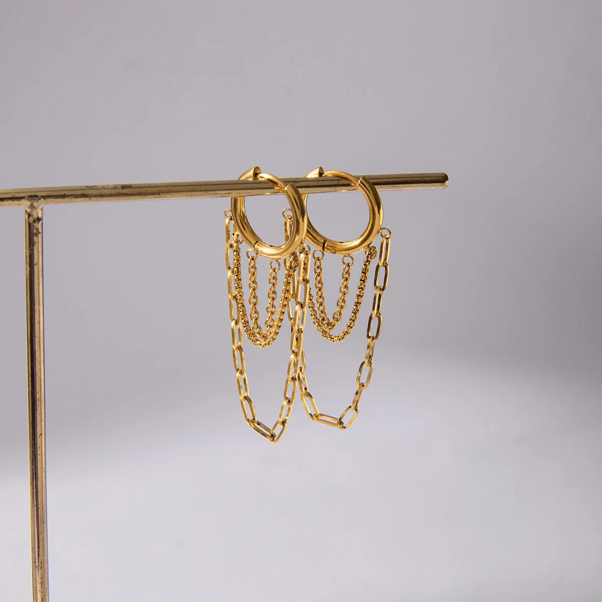 18K Gold Geometric Stainless Steel Tassel Drop Earrings