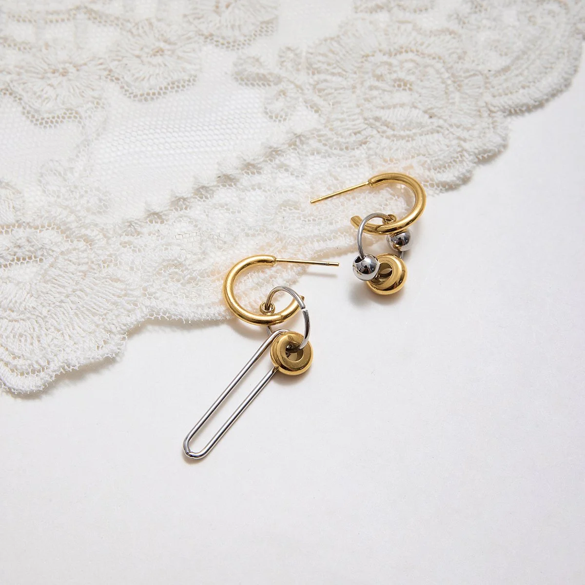 Stainless Steel Geometric Asymmetric Tassel Drop Earrings for Women