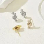 Two-Tone Folding Design Crystal Stud Earrings for Women