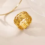 Gold Geometric Leaf Adjustable Ring for Women – Stainless Steel Jewelry