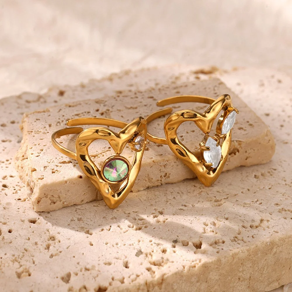 Gold Heart Hollow Open Ring for Women – Trendy Stainless Steel Jewelry