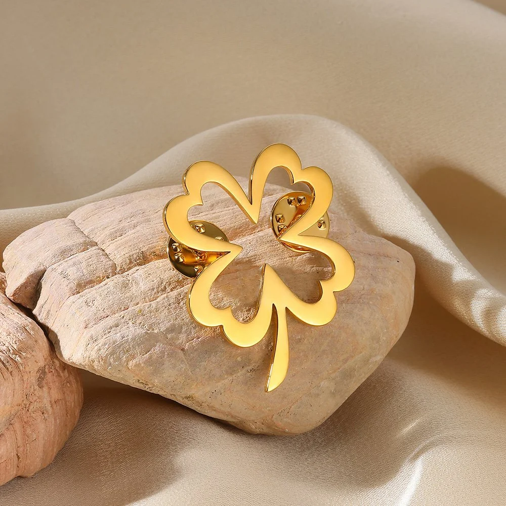 Gold Hollow Flower Stainless Steel Brooch – Elegant Women’s Corsage Pin