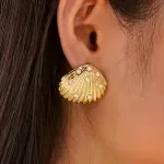Gold Shell Stud Earrings with Faux Pearls – Trendy Ocean-Inspired Jewelry