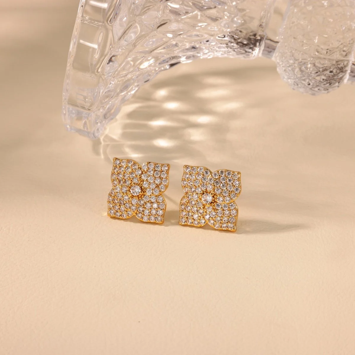 18K Gold Plated Zircon Flower Stud Earrings for Women