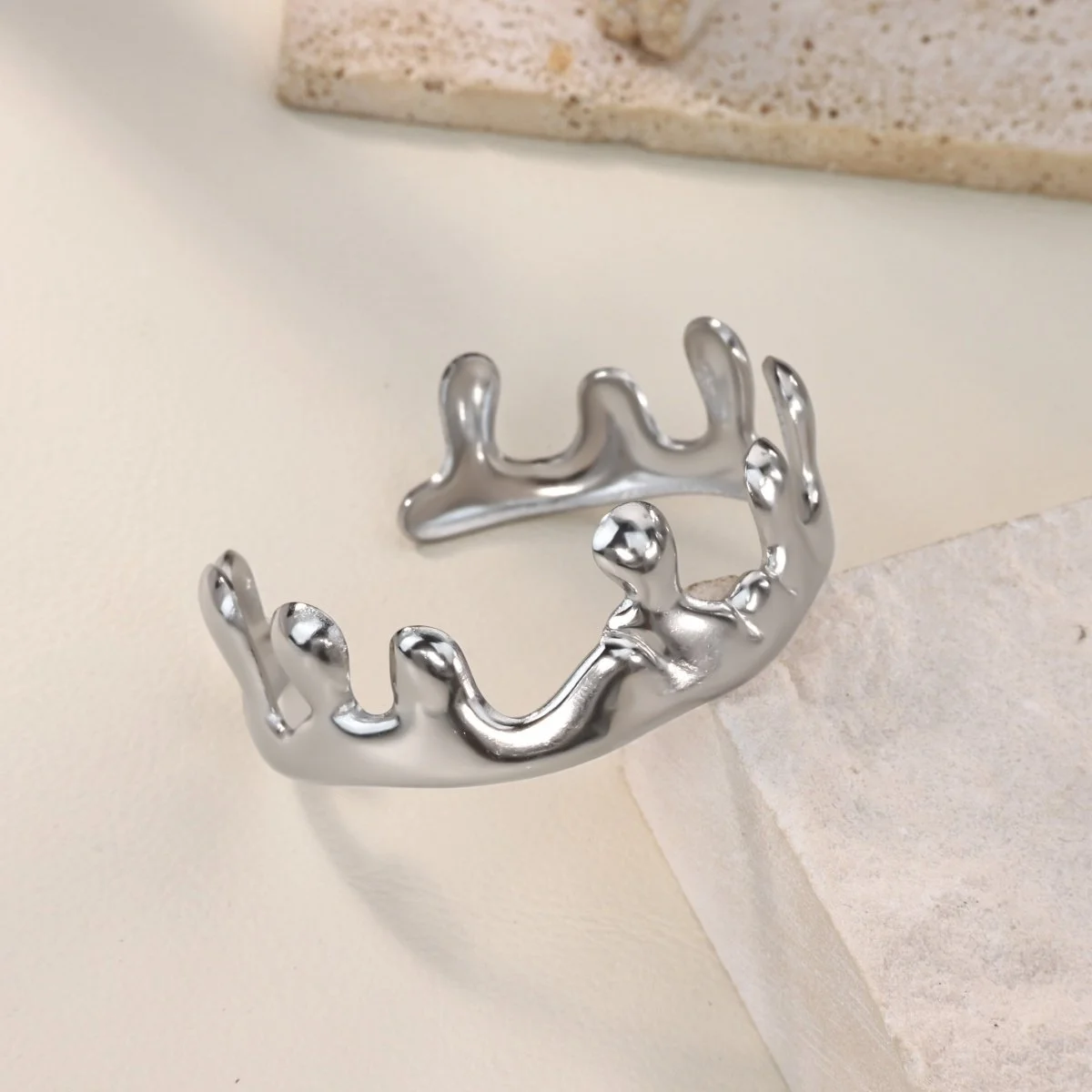 Silver Crown Cuff Bangle for Women – Trendy Stainless Steel Jewelry Gift