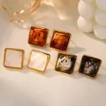 18K Gold Plated Stainless Steel Square Earrings
