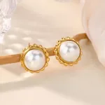 18K Gold Plated Stainless Steel Pearl Stud Earrings for Women
