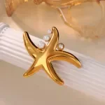 Zircon Pearl Starfish Brooch - 18K Gold Plated Stainless Steel Pin for Men & Women