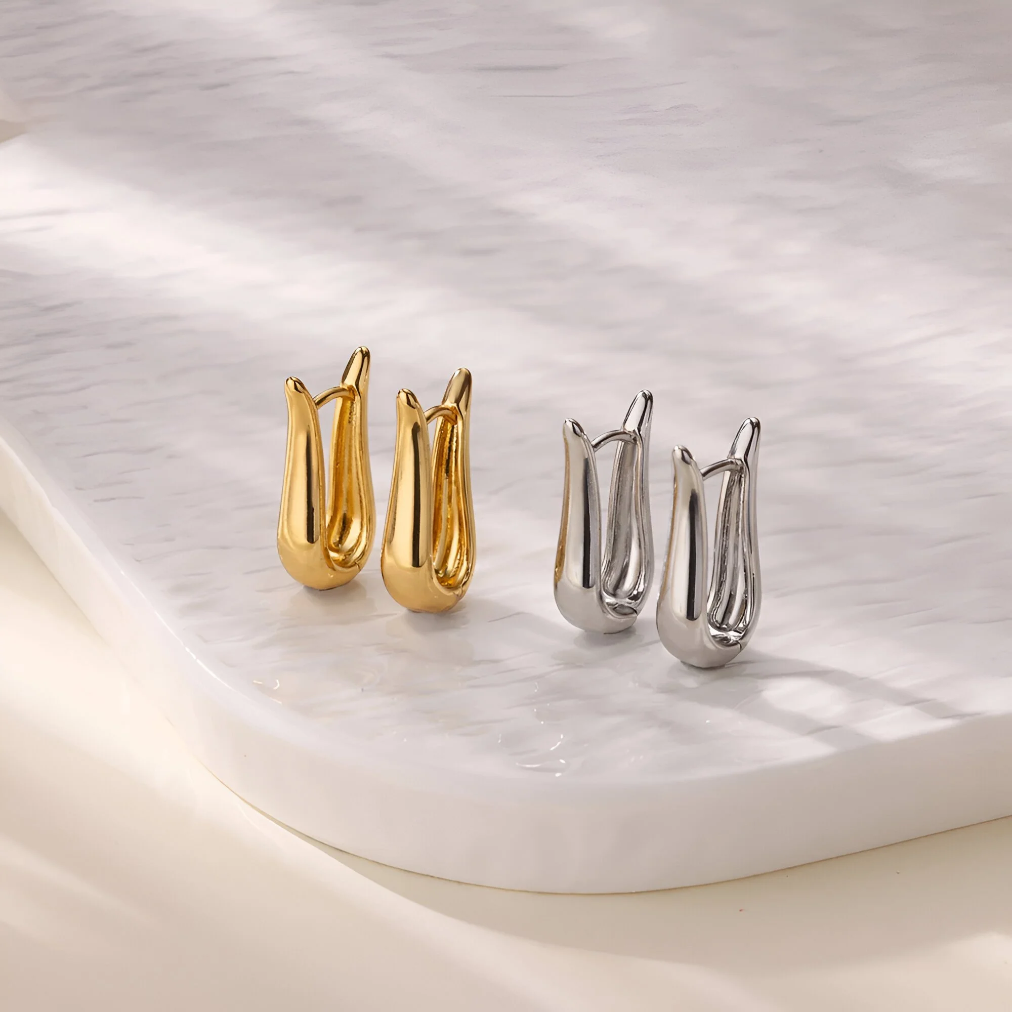 Gold Chunky Geometric U-Shape Hoop Earrings for Women