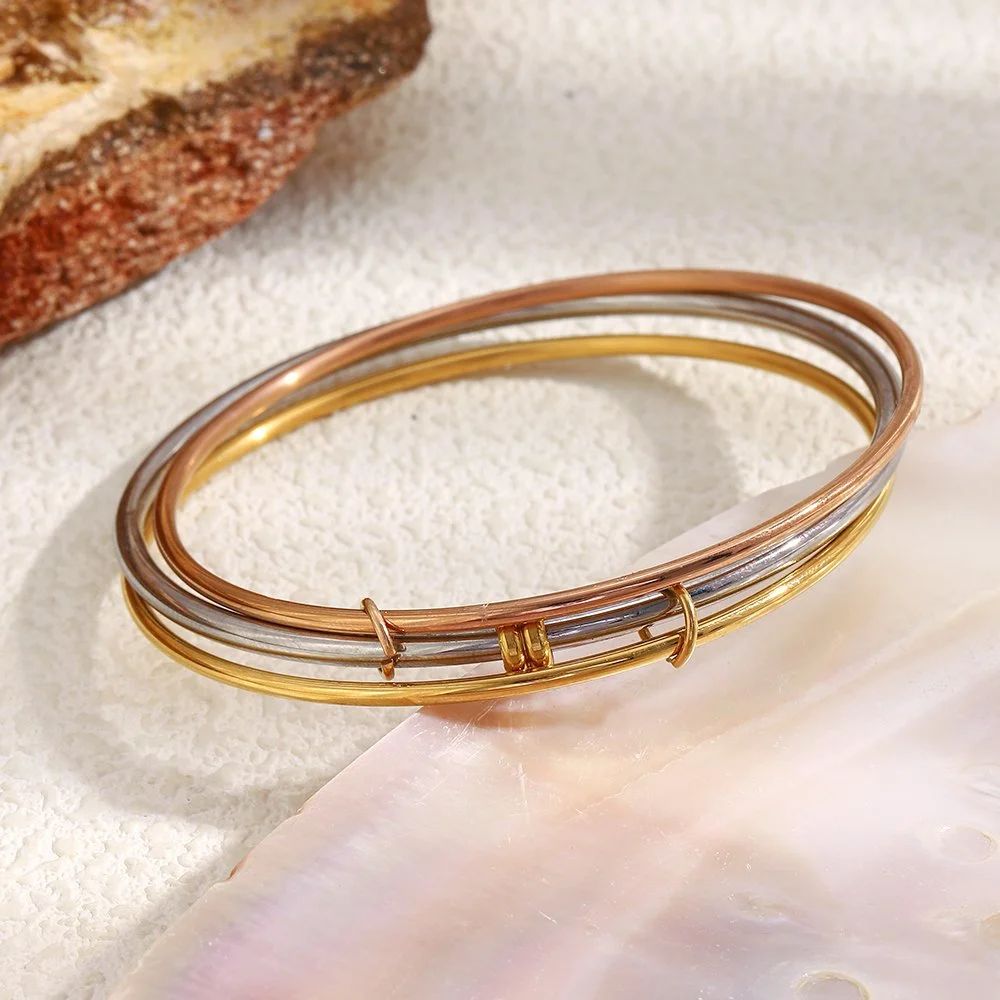 Classic Gold PVD 3-Ring Stainless Steel Women’s Bangle Bracelet