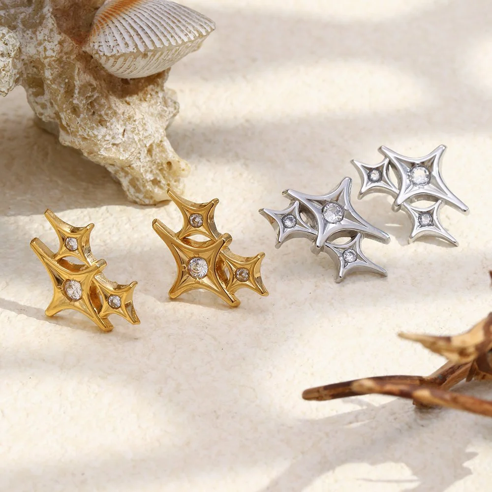 Elegant Gold-Plated Star Stud Earrings with Sparkling Zircon Stones