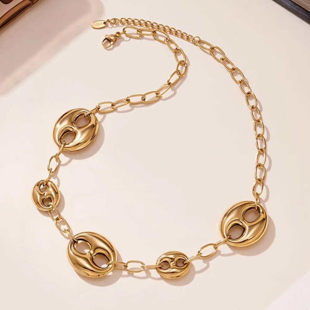 18K Gold Plated Hollow Coffee Bean Link Chain Necklace for Women