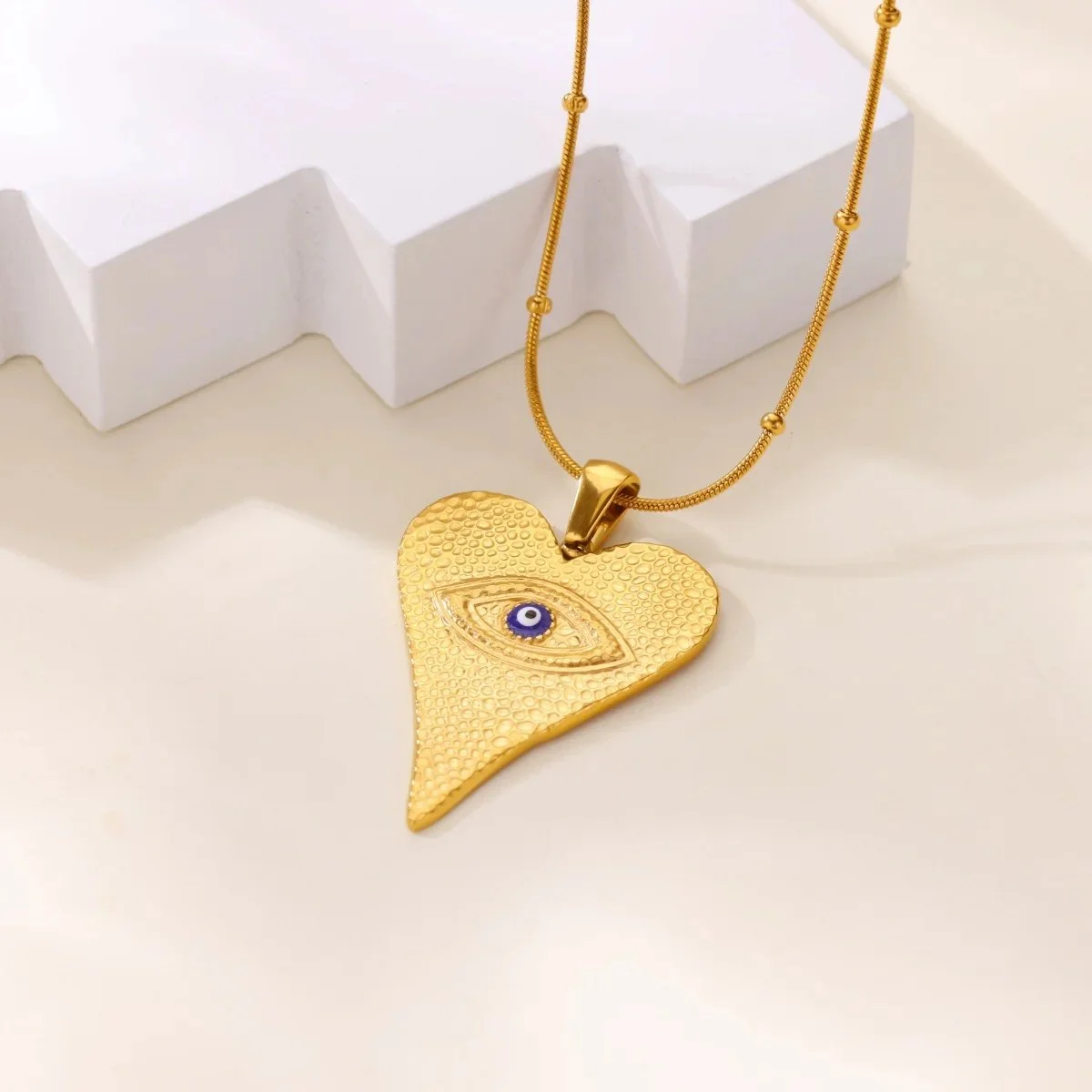 Dainty Heart Evil Eye Pendant Necklace for Women – Stainless Steel Protection Jewelry