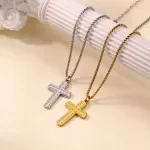 Vintage Stainless Steel Catholic Cross Amulet Necklace