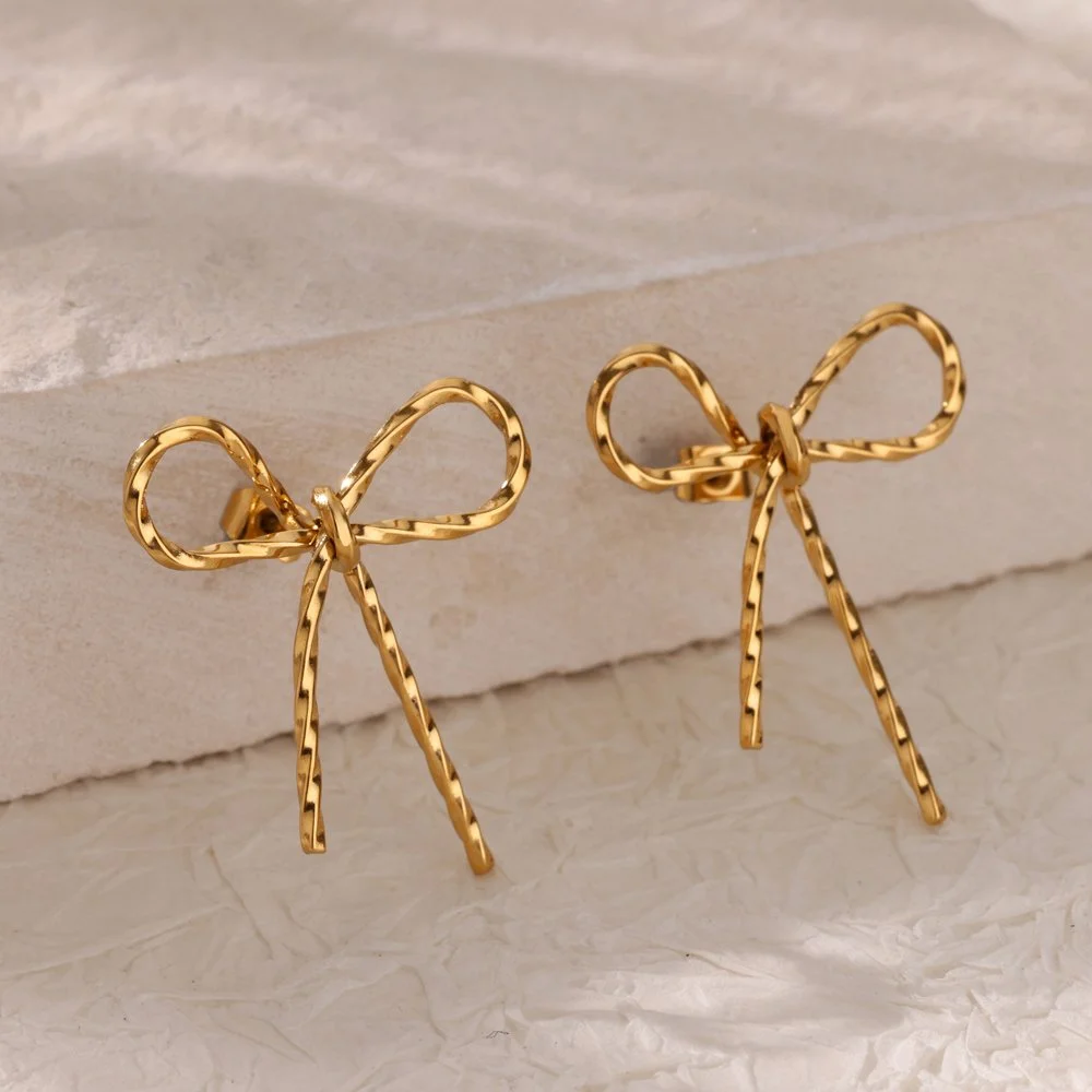 Fashion Butterfly Earrings Gold Stainless Steel Bow Tie Stud Earrings for Women