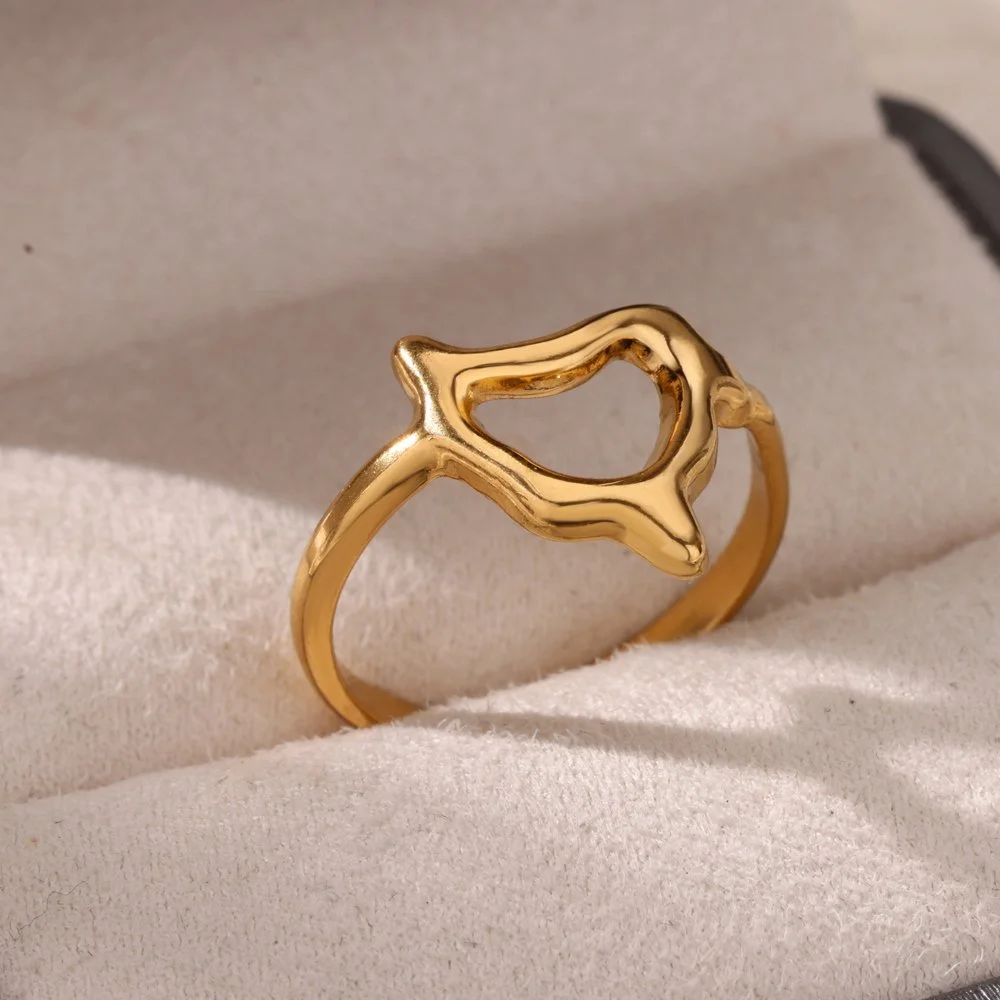 Hollow Geometric Gold Stainless Steel Adjustable Ring for Women – Wedding & Party Fashion Jewelry