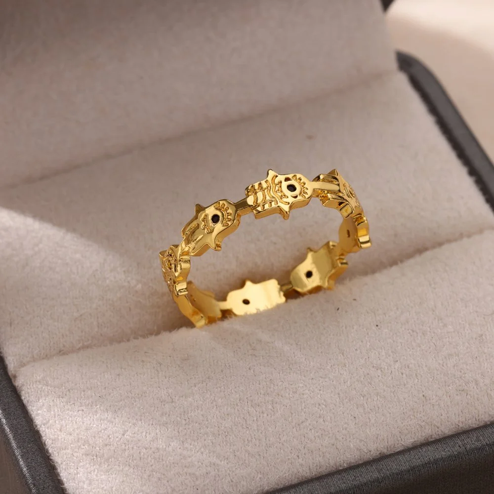Gold Fatima Eye Ring for Women – Lucky Stainless Steel Wedding & Party Jewelry